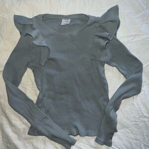 Zara Ruffle Shoulder Ribbed Top - Sage Green